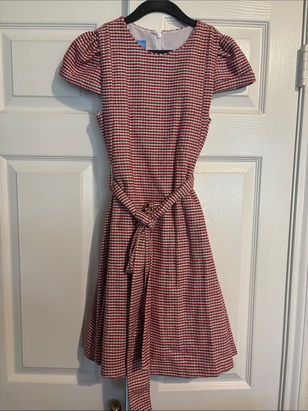 Girls Red and White Striped Belted Casual Dress